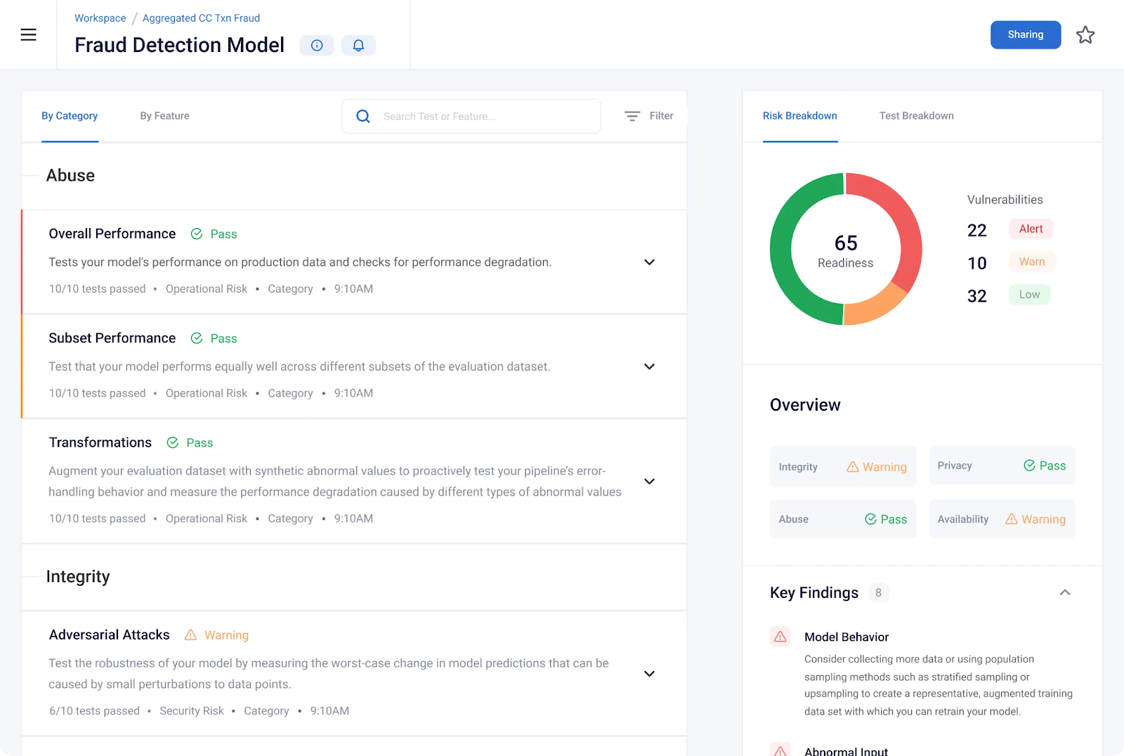 A screenshot from the Robust Intelligence data security tool