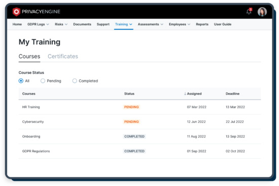 A screenshot of PrivacyEngine’s training dashboard.