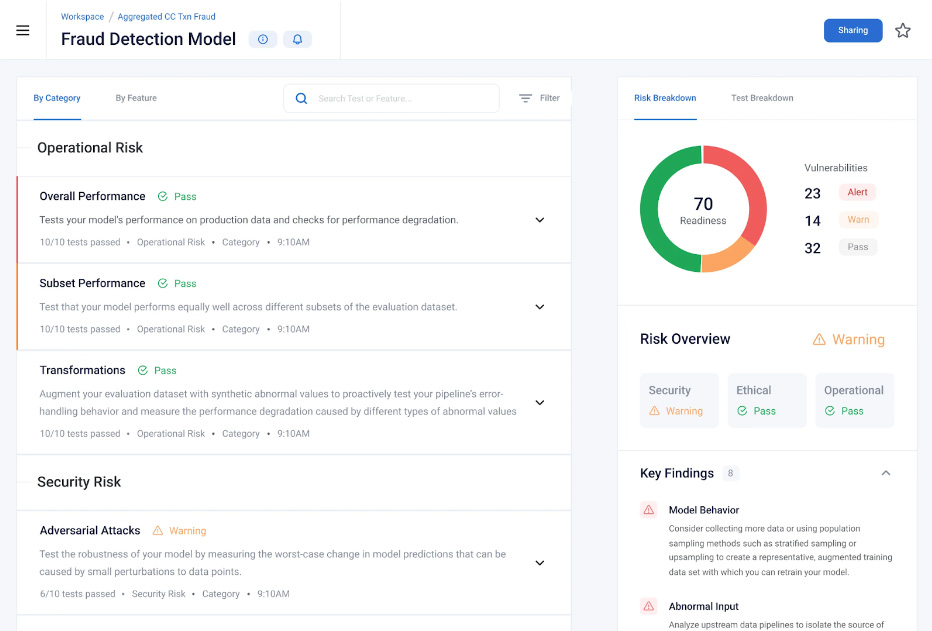 A screenshot of the Robust Intelligence data privacy tool.