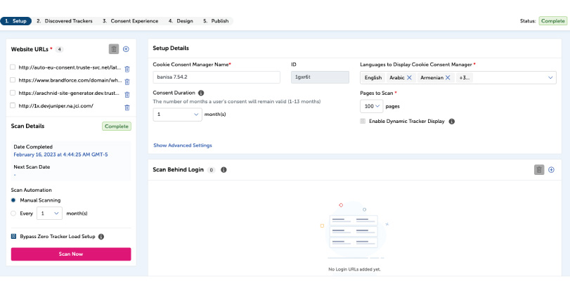 A screenshot of TrustArc’s cookie consent manager tool.