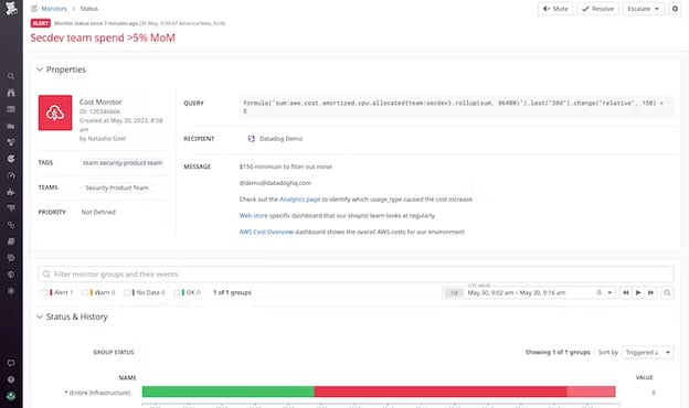 A screenshot of the Datadog Cloud Cost Management tool